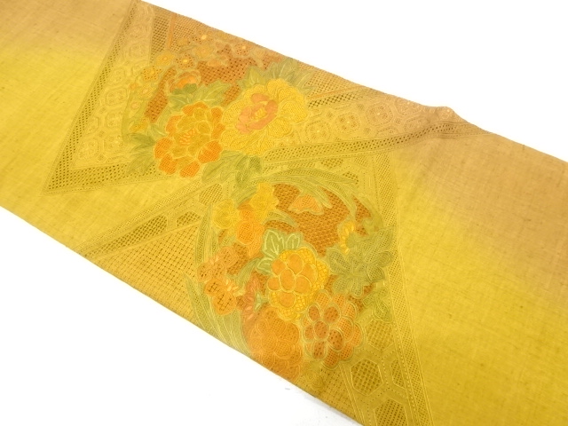 JAPANESE FUKURO OBI / MAWATA TSUMUGI / EMBROIDERY / CLASSICAL PATTERN